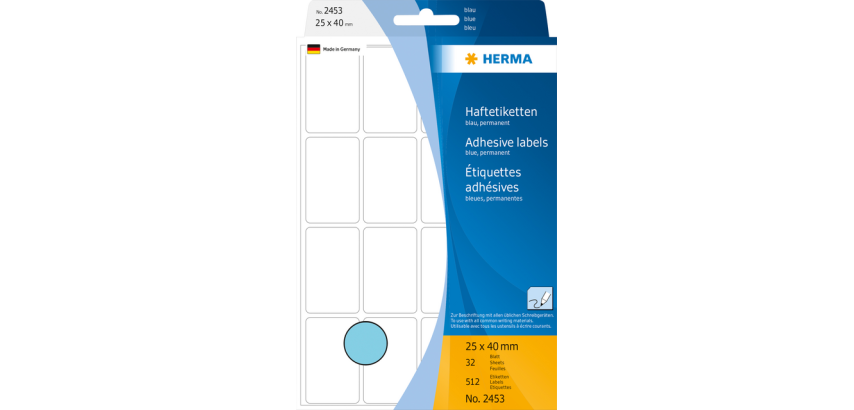 Etiket HERMA 2453 25x40mm blauw 512 stuks