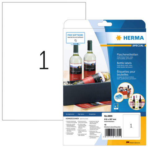 Etiquette HERMA 8895 210x297mm A4 blanc glacé 10 pièces