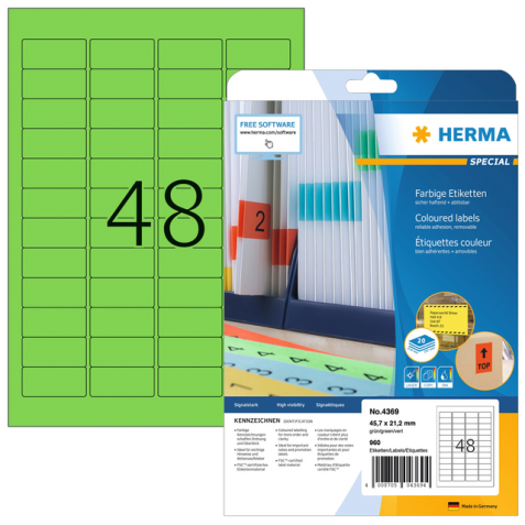 Etiquette HERMA 4369 45,7x21,2mm amovible vert 960 pièces