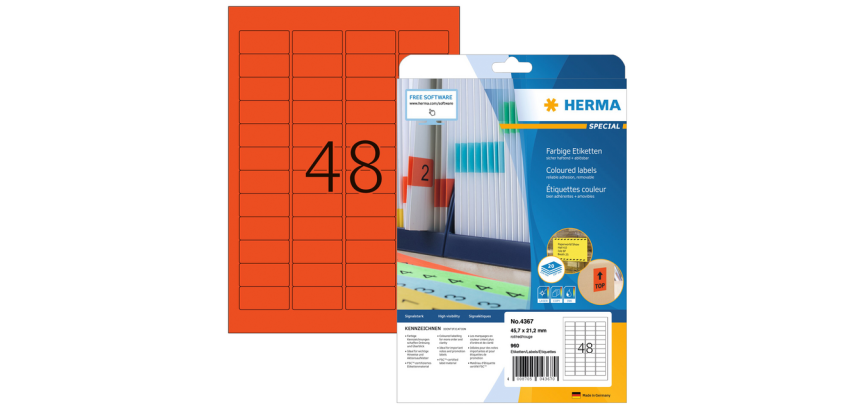 HERMA 4367 removable label 45.7x21.2mm red 960 pieces