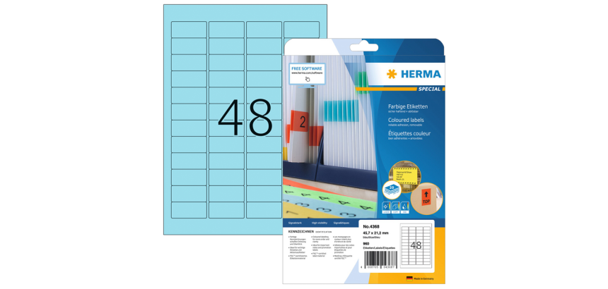 Etiket HERMA 4368 45.7x21.2mm verwijderbaar blauw 960 stuks