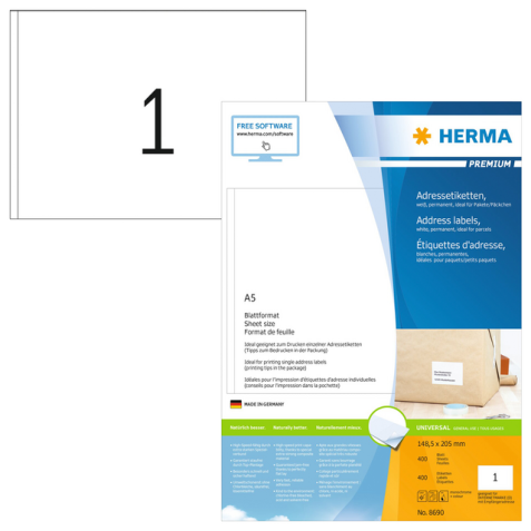 Etiquette HERMA Premium 8690 148,5x205mm blanc 400 pièces
