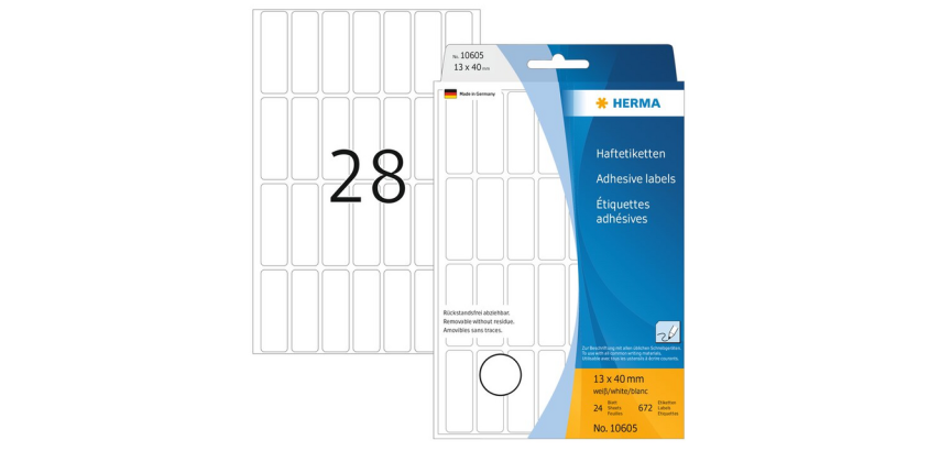Removable label HERMA 10605 13x40mm white 872 pieces