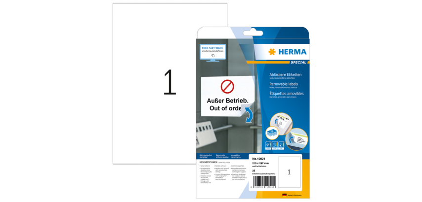 HERMA removable label 10021 210x297mm A4 white 25 pieces