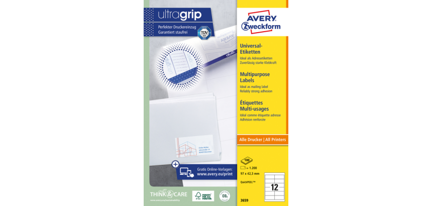 Avery Label 3659 97x42.3mm white 1200pcs