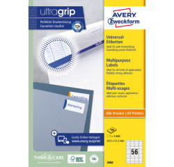 Avery Zweckform 3668, Universele etiketten, Ultragrip, wit, 100 vel, 56 per vel, 52,5 x 21,2 mm