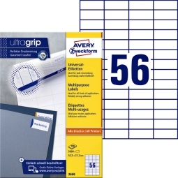 Avery Zweckform 3668, Universele etiketten, Ultragrip, wit, 100 vel, 56 per vel, 52,5 x 21,2 mm