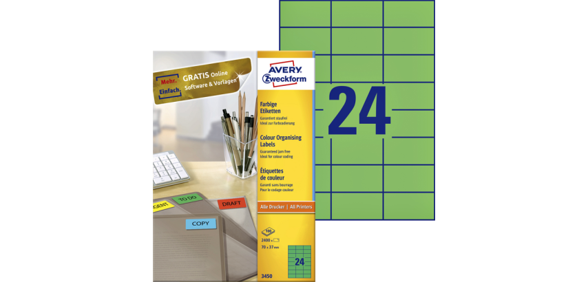 Etiquette Avery 3450 70x37mm vert 2400 pièces