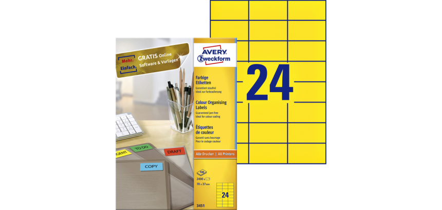 Etiquette Avery 3451 70x37mm jaune 2400pcs