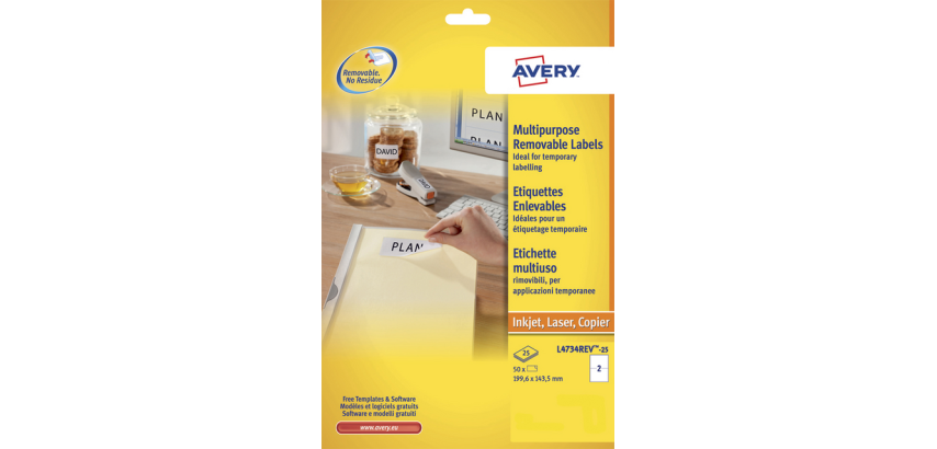 Avery wiederablösbares Etikett L4734REV-25 199,3x143,5mm 50 Stück