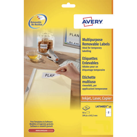 Etiket Avery L4734REV-25 199.3x143.5mm wit 50 etiketten