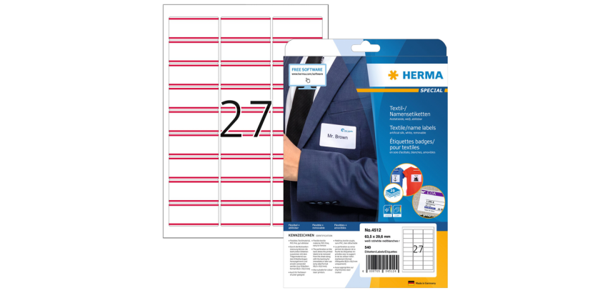 Etiquette badge HERMA 4512 63,5x29,6mm blanc/rouge 540 pièces