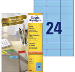 Etiket Avery Zweckform 3449 70x37mm blauw 2400stuks