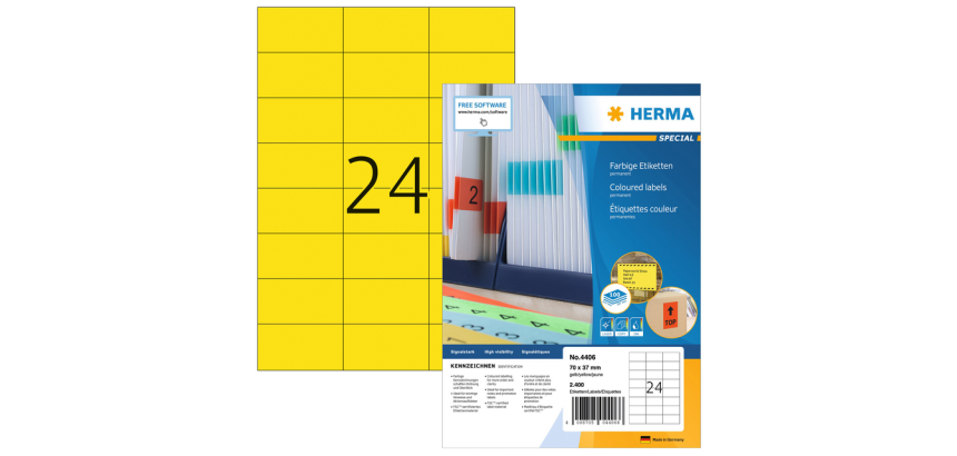 Etiquette HERMA 4406 70x37mm jaune 2400 pièces