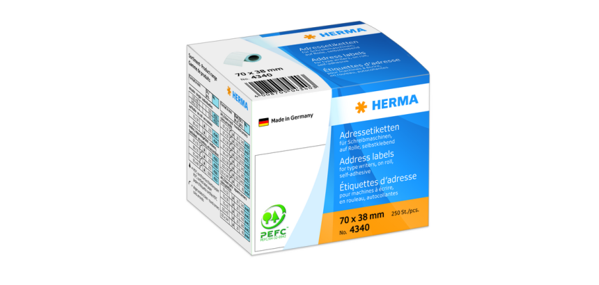 Etiket HERMA adres 4340 70x38mm op rol wit 250 stuks