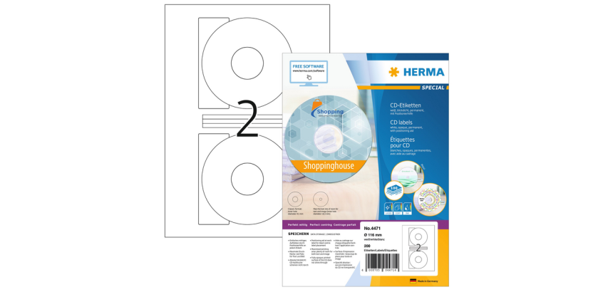 HERMA Label 4471 CD 116mm white opaque 200 pieces