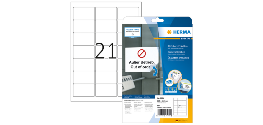 Abnehmbare Etiketten HERMA 5074 63,5x38,1mm weiß 525 Stück