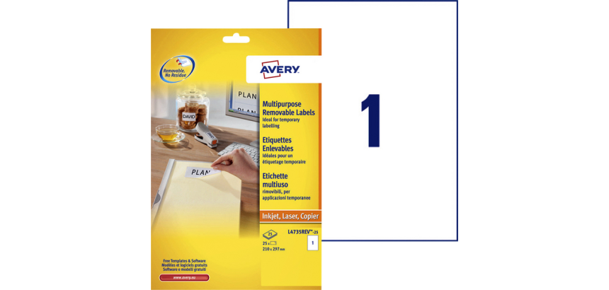 Etiquette Avery amovible L4735REV-25 210x297mm A4 25 pièces