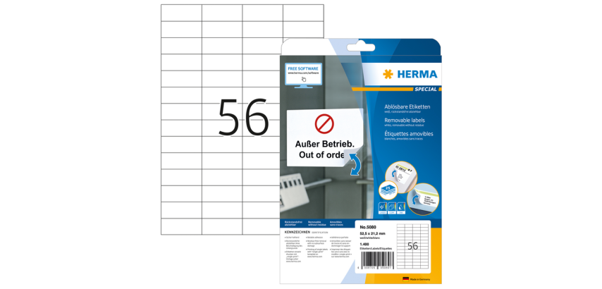 Etiquette amovible HERMA 5080 52,5x21,2mm blanc 1400 pièces