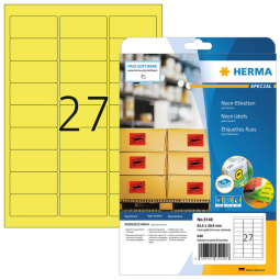 Etiket HERMA 5140 63.5x29.6mm neongeel 540stuks