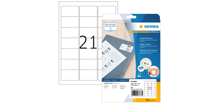 Etiket HERMA 8838 63.5x38.1mm mat wit 525 stuks