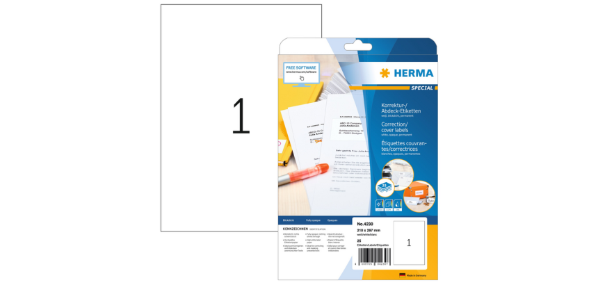 Etiket HERMA 4230 210x297mm A4 correctie wit 25 stuks