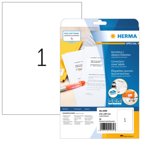 Etiquette HERMA amovible 4230 210x297mm A4 blanc 25 pièces