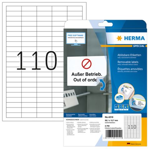 Etiket HERMA 4210 38.1x12.7mm verwijderbaar wit 2750stuks