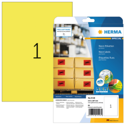 Etiket HERMA 5148 210x297mm A4 fluor geel 20stuks