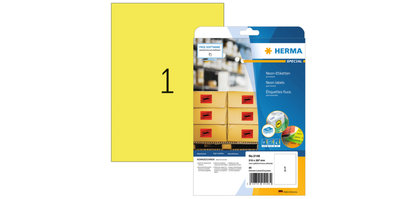 Etiquette HERMA 5148 210x297mm A4 jaune néon 20 pièces