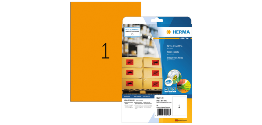 HERMA Label 5149 210x297mm A4 Neon Orange 20 Pieces