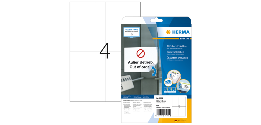Etiquette amovible HERMA 5082 105x148mm A6 blanc 100 pièces