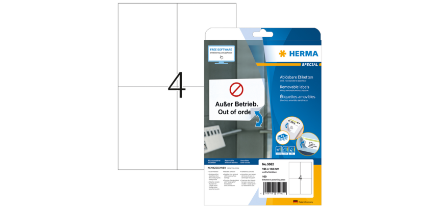 Removable label HERMA 5082 105x148mm A6 white 100 pieces