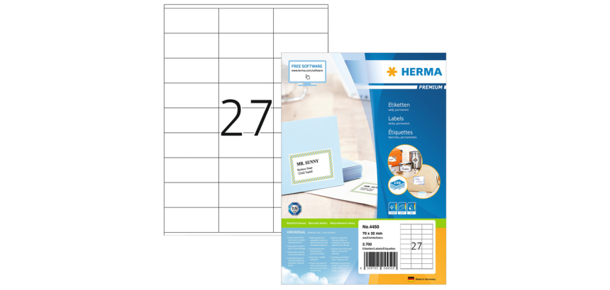 Etiket HERMA 4450 70x32mm premium wit 2700 stuks