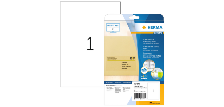 Etiquette HERMA 4375 210x297mm A4 transparent 25 pièces
