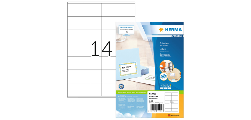 Etiket HERMA 4452 105x42mm premium wit 1400 stuks