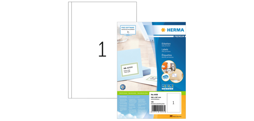 Etiket HERMA 4458 200x297mm A4 premium wit 100 stuks
