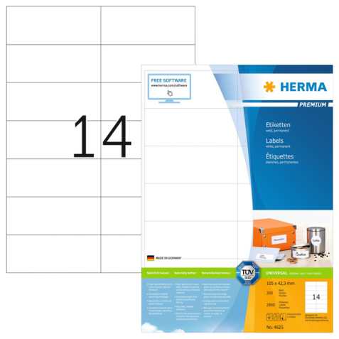 Etiquette HERMA Premium 4625 105x42,3mm blanc 2800 pièces