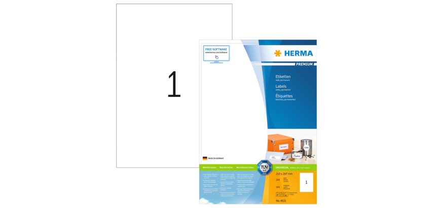 Etiket HERMA 4631 210x297mm A4 premium wit 200 stuks