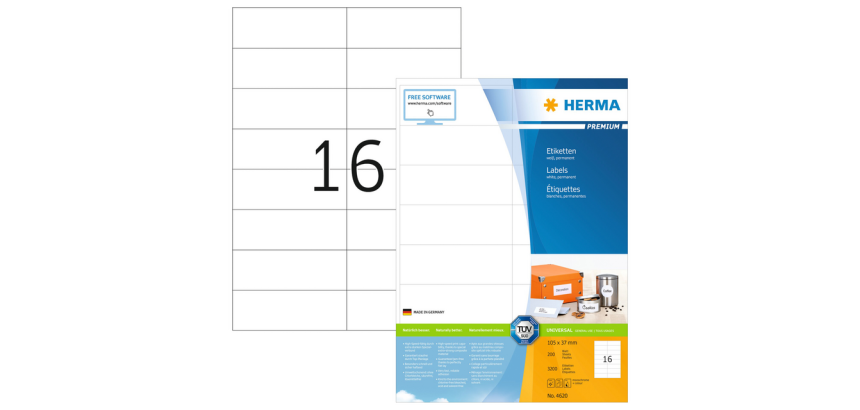Etiket HERMA 4620 105x37mm premium wit 3200 stuks