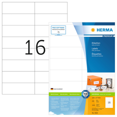 Etiquette HERMA Premium 4620 105x37mm blanc 3200 pièces