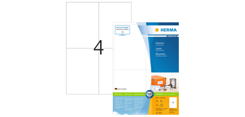 Etikett HERMA Premium 4627 105x148mm A6 weiß 800 Stück