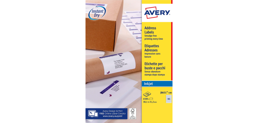Avery Label J8651-100 38.1x21.2mm white 6500 pieces