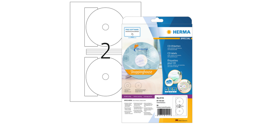 Etiket HERMA 5115 CD 116mm wit 50  stuks