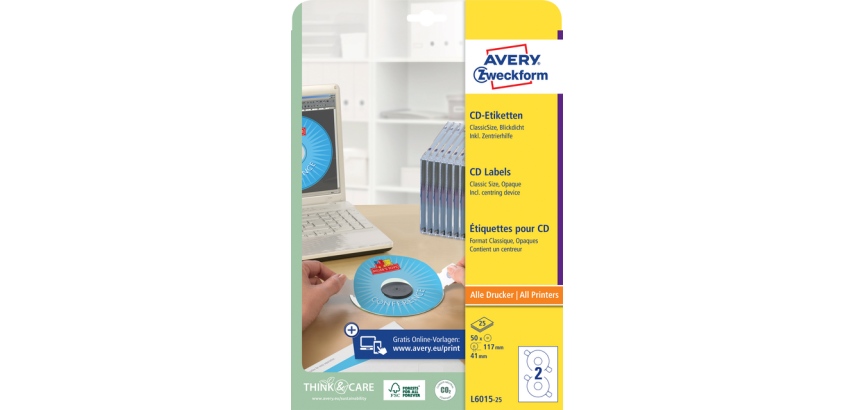 Avery Zweckform L6015-25 labels for CD, diameter 117 mm, 50 labels, white