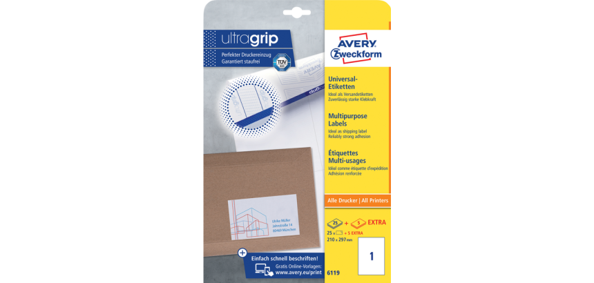 Etiket Avery 6119 210x297mm A4 wit 25 stuks