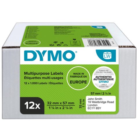 Etiquette Dymo LabelWriter multifonctionnelle amovible 32x57mm 12 rouleaux 1000 pcs blanc