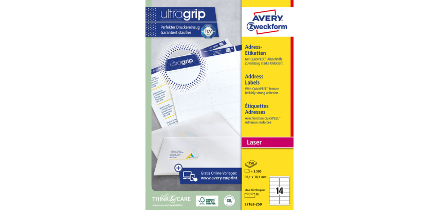 Etiquette Avery L7163-250 99,1x38,1mm blanc 3500 pièces