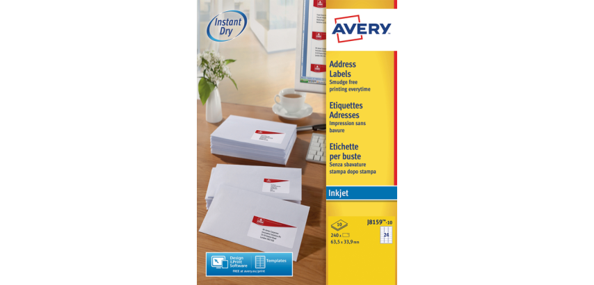 Etiquette Avery J8159-10 63,5x33,9mm blanc 240 pièces