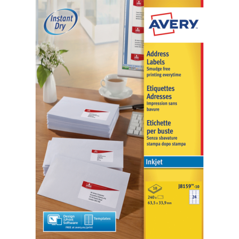 Etiket Avery J8159-10 63.5x33.9mm wit 240 etiketten